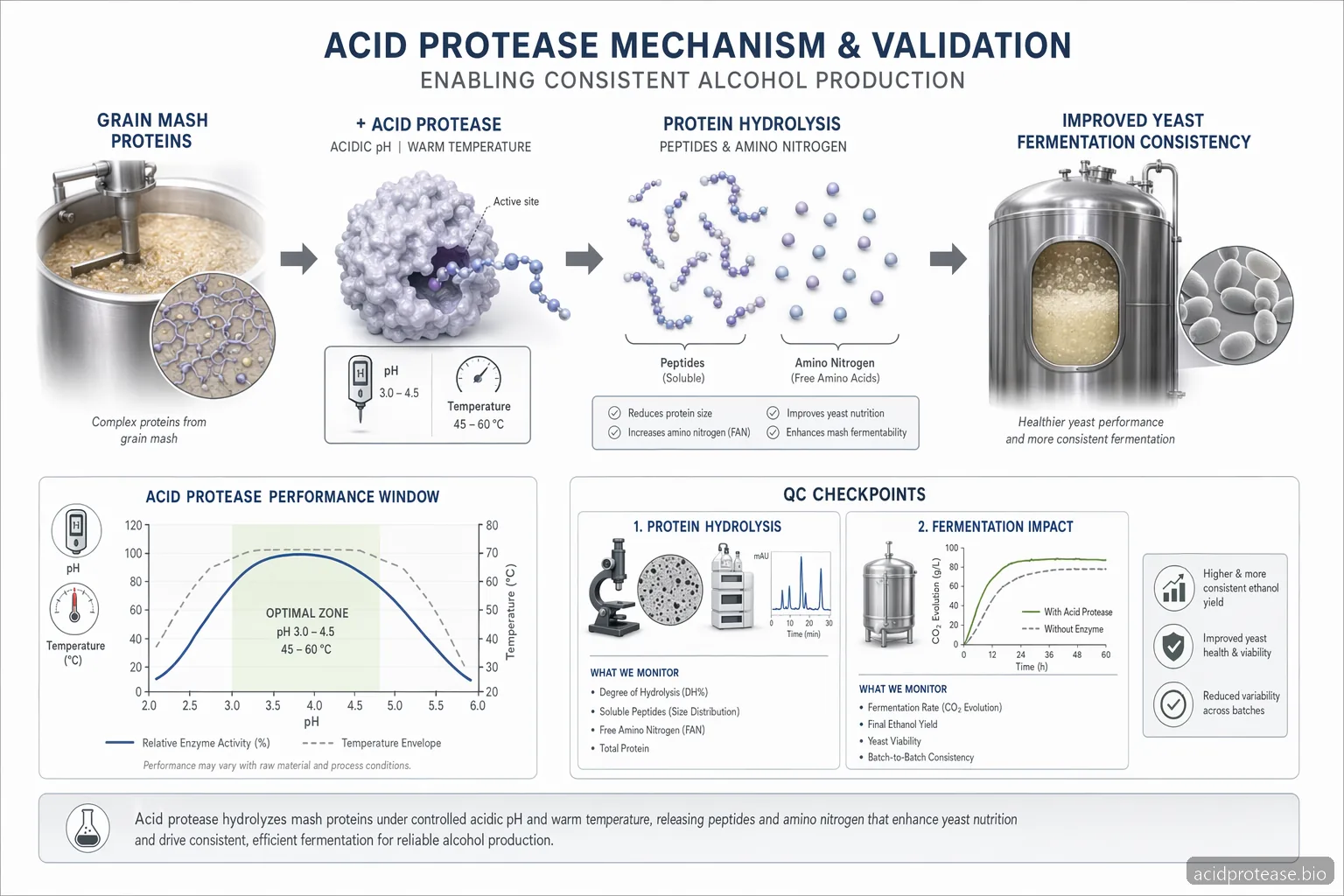 Acid Protease for Alcohol Production — process diagram