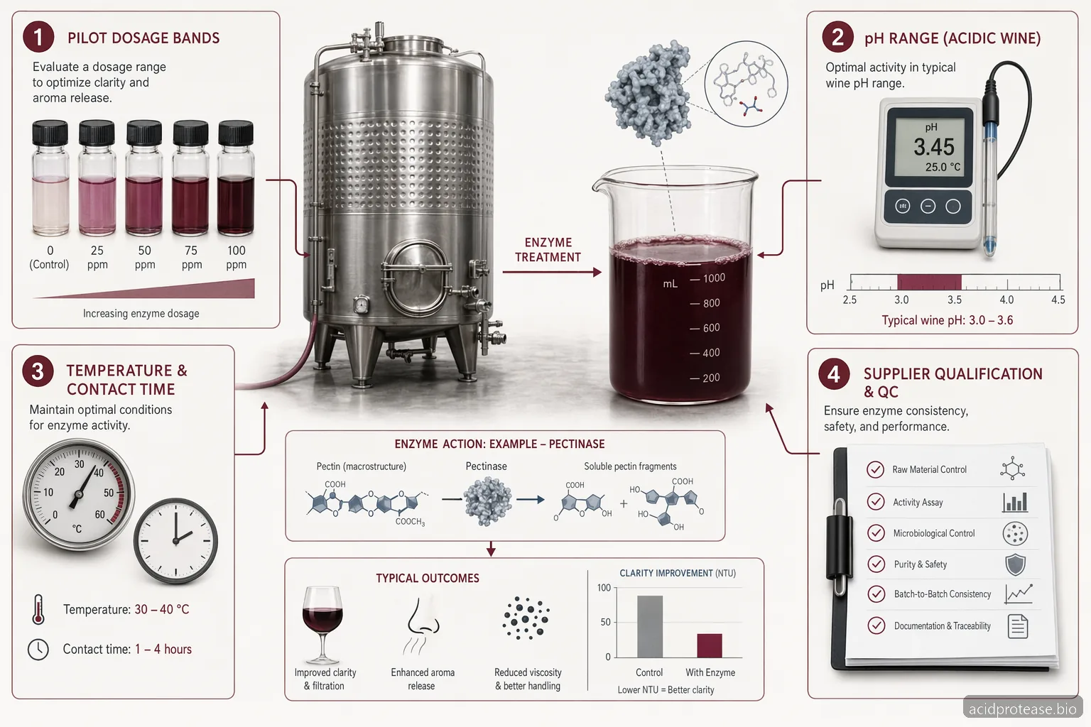 Commercial Acid Protease for Wine: Dosage, pH, and Temperature Troubleshooting — at-a-glance summary